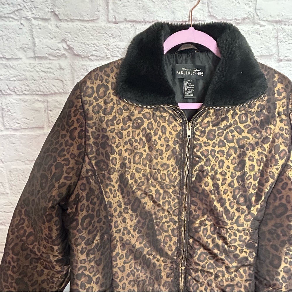Donna Salyers Fabulous Furs Leopard print Faux Fur Collar Puffer Jacket - Picture 8 of 13